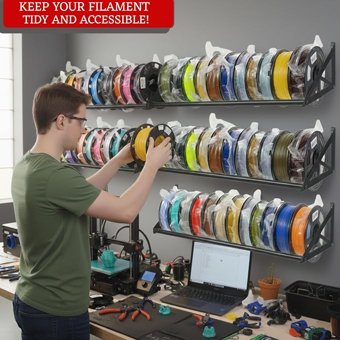 2 Pcs [LARGE] 3D Printer Filament Storage Rack, Filament Rack Wall Mount, 3D Filament Storage Shelf, Filament Spool Holder for 3D Printer Rolls, Heavy Duty Metal Organizer for Printing Studio