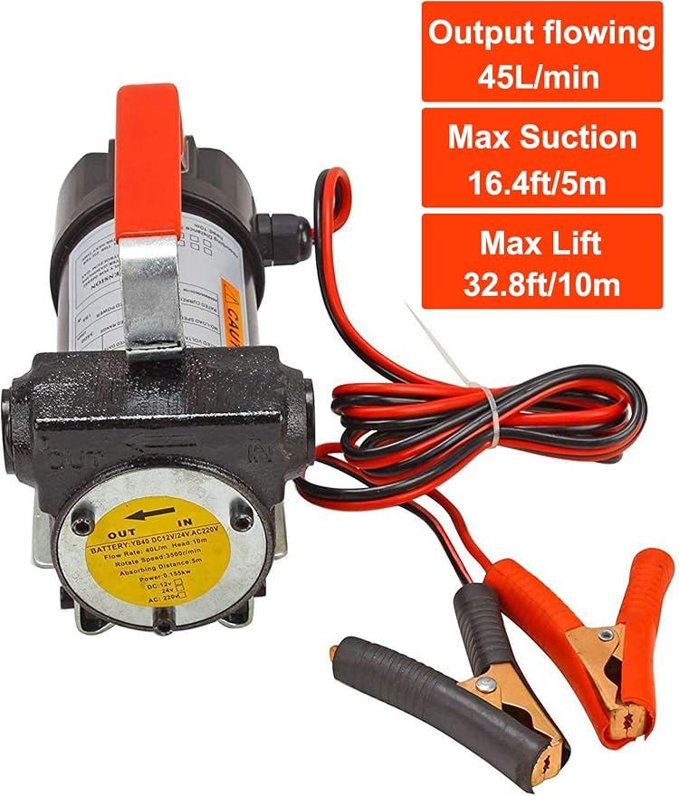 BLACKHORSE-RACING 12V DC Portable Electric Fuel Transfer Extractor Pump Diesel Kerosene Oil Commercial Motor Auto