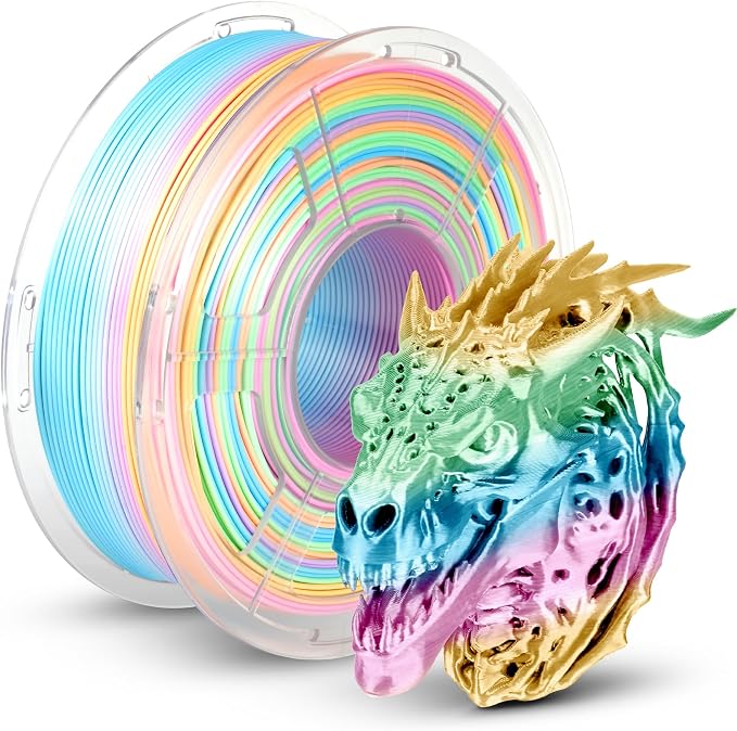 TECBEARS Silk Rainbow PLA Filament 1.75mm, Gradient 3D Printer Filament, Shiny Silk Rainbow Filament, Fast Color Change Each 8 Meters, Dimensional Accuracy +/- 0.02mm(Pink-Yellow-Blue-Green)