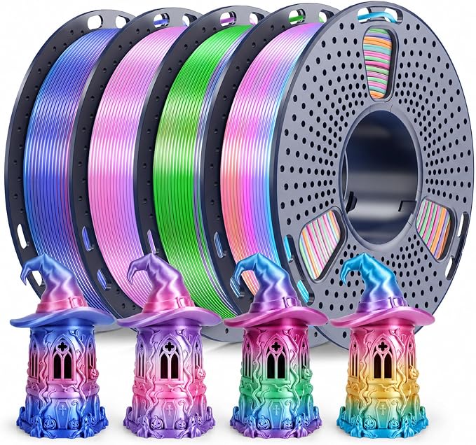 SUNLU Silk Rainbow PLA Filament Bundle 1.75mm, Multicolor Gradient Shiny Silk 3D Printer Filament, 250g x 4 Mini Spools, Neatly Wound, ±0.02mm Accuracy, Vacuum Sealed