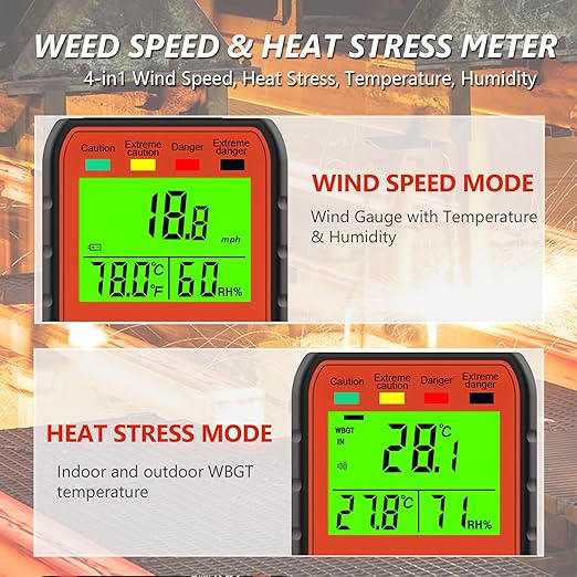 HOLDPEAK Wind Speed & Heat Stress WBGT Meter, Digital Handheld Anemometer, Wind Gauges with Temperature Humidity for Outdoor Workers, Iron and Steel Foundries