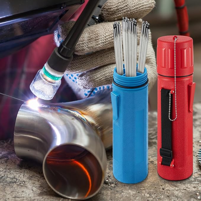 Zonon 4 Pcs Welding Rod Storage Tube 3" x 14" Welding Rod Holder Electrode Storage Container Airproof Waterproof with Adjustable Shoulder Strap, Compartment and Cover for Canister(Red and Blue)