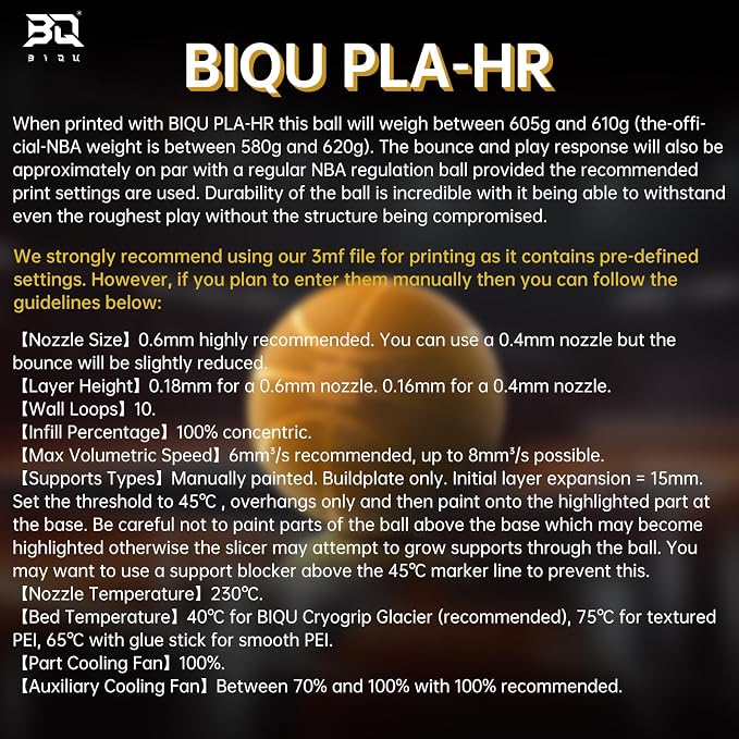 BIQU PLA-HR Flexible 3D Printer Filament Specifically for Printing Airless Basketballs, 1.75mm 1KG Spool (2.2lbs), Flexi Tough Filament Compatible with Most FDM 3D Printer (Yellow)