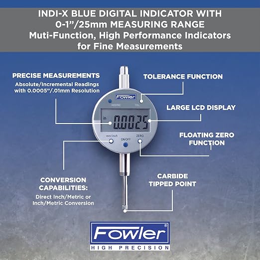 Fowler 54-520-250-0, Ind-X Blue Digital Indicator with 1.0"/25mm Measuring Range