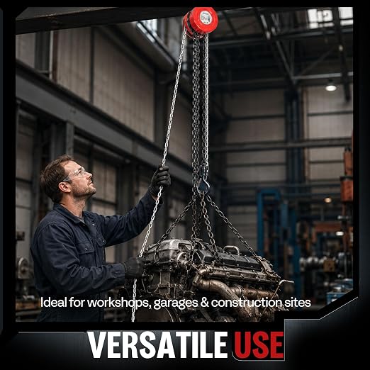SPECSTAR Hand Chain Hoist 1 Ton 2200 Lbs Capacity 10 Feet with 2 Hooks | Heavy Duty Manual Chain Fall for Warehouse Building Automotive Machinery Red
