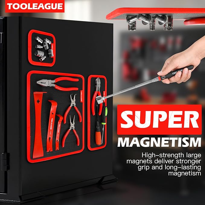 TOOLEAGUE 3Pcs Magnetic Tool Mat with 25Lb Telescoping Magnetic Pickup Pen,3 Different Size Parts Tool Holder Pad for Organizing Mechanic Wrench Screw Bolts Nuts and Other Small Metal Parts