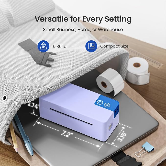 Bluetooth Thermal Shipping Label Printer, 4x6 Portable Direct Thermal Printer, Compatible with iPhone, Android, Windows and Mac, Widely Used for USPS UPS Amazon Shopify Etsy, Purple