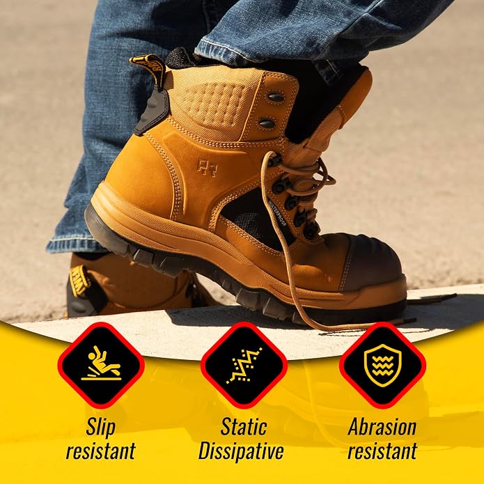 ROCKROOSTER Stowe - Men's Work Safety Boots Composite Toe ASTM F2413-18 M/I/C EH, Lightweight Slip Resistant Industrial Boots, Nubuck Leather with HYDROGUARD Waterproof Lining CP212