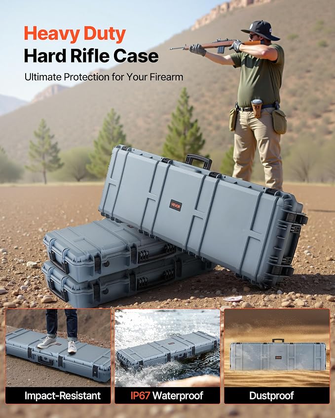 VEVOR Rifle Case, Rifle Hard Case with 4 Layers Fully-protective Foams, Lockable Hard Gun Case with Wheels, IP67 Waterproof & Crushproof, for Rifles or Shotguns
