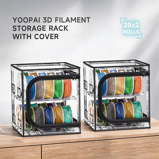 YOOPAI 3D Printer Filament Storage Box – 2 Tier Filament Storage Rack with Transparent Cover, Holds Up to 48 Rolls 1KG – 3D Filament Storage Organizer for Home, Workshop & Studio(20 Roll*2)