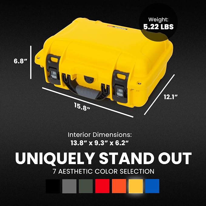 NANUK 915 Hard Case with Cubed Foam – Compact Waterproof Travel Camera Hard Case with Padded Dividers, 13.8” x 9.3” x 6.2” – Dustproof and Impact Resistant, Airline Carry-On Approved – Yellow