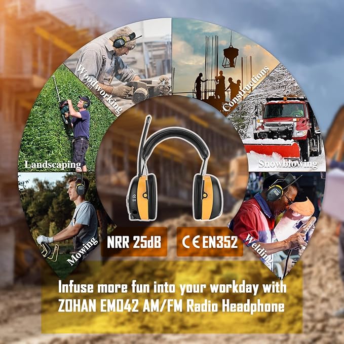 ZOHAN AM/FM Radio Headphone with Digital Display,Ear Protection Noise Reduction Earmuffs,Comfortable Hearing Protector