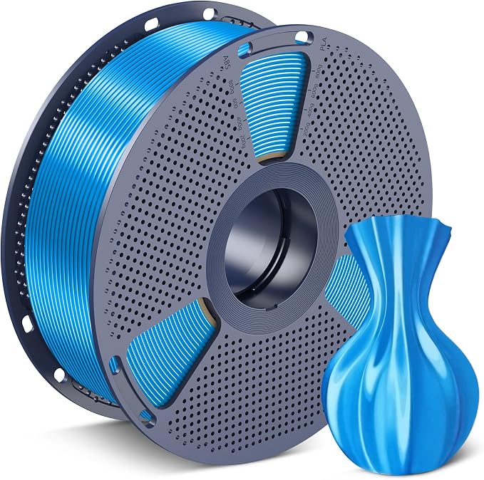 SUNLU Silk PLA Filament 1.75mm, Neatly Wound Shiny PLA 3D Printer Filament, Dimensional Accuracy +/- 0.02mm, Fit Most 3D Printers,Good Vacuum Packaging, 1kg Spool(2.2lbs), Silky Blue