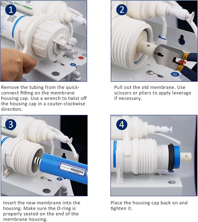 Membrane Solutions RO Membrane, 50 GPD Reverse Osmosis Membrane Replacement with Housing, Wrench, 1/4" Quick-Connect Fittings, Check Valve for Water Filter Purifier