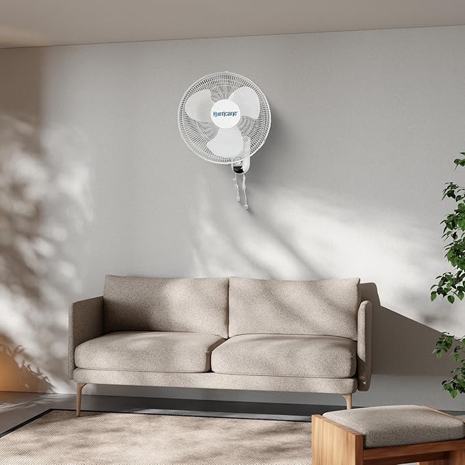 Hurricane Classic 4 Pack Oscillating Wall Mount Fan w/ 3 Quite Speeds, White, 16" - Corded Electric Air Cooling Unit w/Pull Cord Controls for Home, Grow Tents, Offices, Sheds, Studios, Garages, Dorms