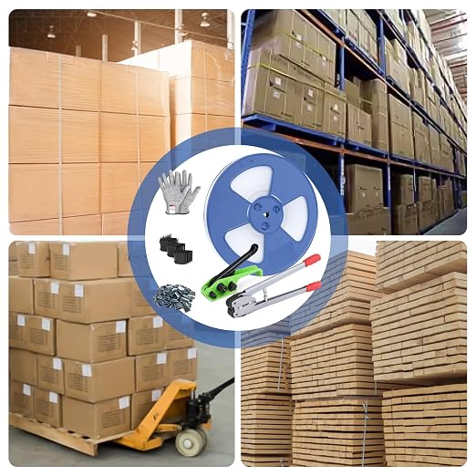 Banding Strapping Kit with 1/2" x 3200" Polypropylene (PP) Band 100 Metal Seals 20 Plastic Edge Protectors Tensioner Sealer Tool Glove for Pallet Box Packaging