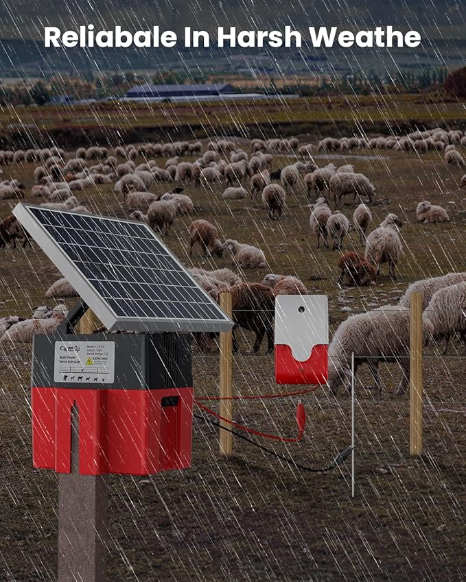 Solar-Powered Electric Fence Charger with Alarm,1.2 Joule Output, Up to 20 Miles Coverage,12000mAh Battery &10W Solar Panel Energizer for Livestock & Predator Deterrence
