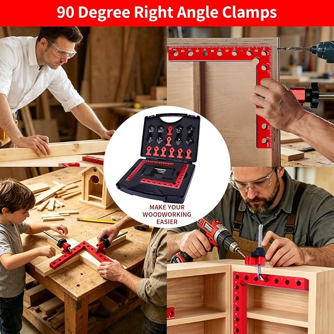 4PCS 5.5" 90° CNC Aluminum Corner Clamps for Woodworking Heavy-duty, Precise 90° alignment, for cabinets, frames, drawers, furniture, Includes storage case