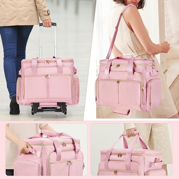 Rolling Teacher Bag with Wheels, Teacher Tote Bag with Detachable Trolley, Fits for 15.6" Laptop(Patent Design)