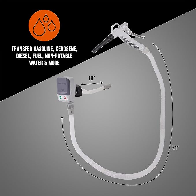 Deway Automatic Fuel Transfer Pump with Nozzle for Quick Flow Control & Stop, Extra Long Hose, Portable Liquid Pump for Gasoline, Diesel Fuel & More, 3 Included Adapter Fits All Size Gas Cans