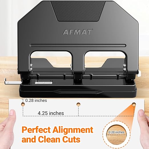 AFMAT 3 Hole Punch Heavy Duty, 9/32" Hole Diameter, 50-Sheet 3 Hole Puncher for Binder, 50% Reduced Effort, Metal Three Hole Punch w/ 10,000+ Uses, Bulit-in S.S. Paper Guide, Large Chip Tray, HPX5