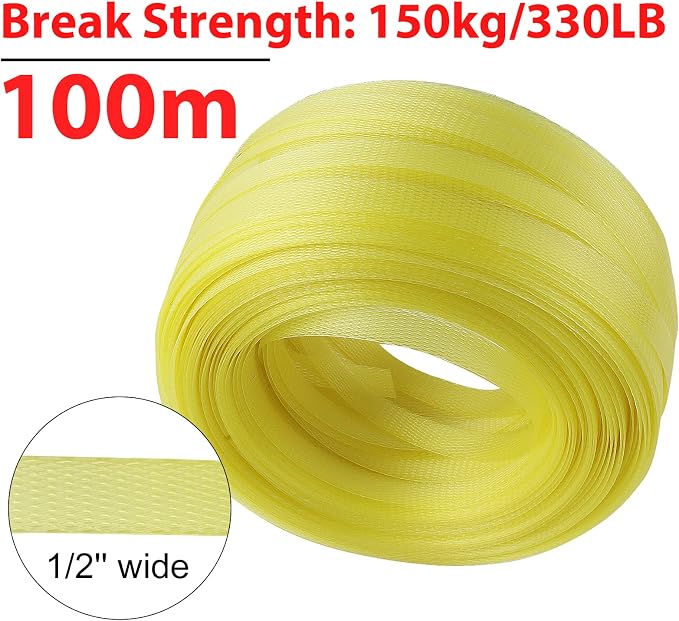 Pallet Packaging Strapping Banding Kit, Heavy Duty Manual 4 in 1 PET/PP Manual Strapping Tools Packing Machine Set Tensioner & Sealer 100m Packing Belt, 50 pcs Wide Coil Reel for Packing
