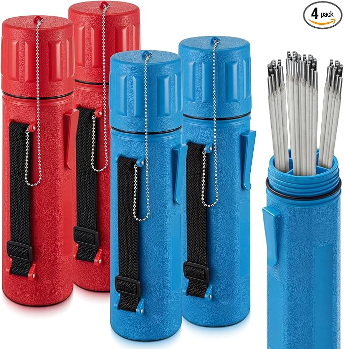 Zonon 4 Pcs Welding Rod Storage Tube 3" x 14" Welding Rod Holder Electrode Storage Container Airproof Waterproof with Adjustable Shoulder Strap, Compartment and Cover for Canister(Red and Blue)
