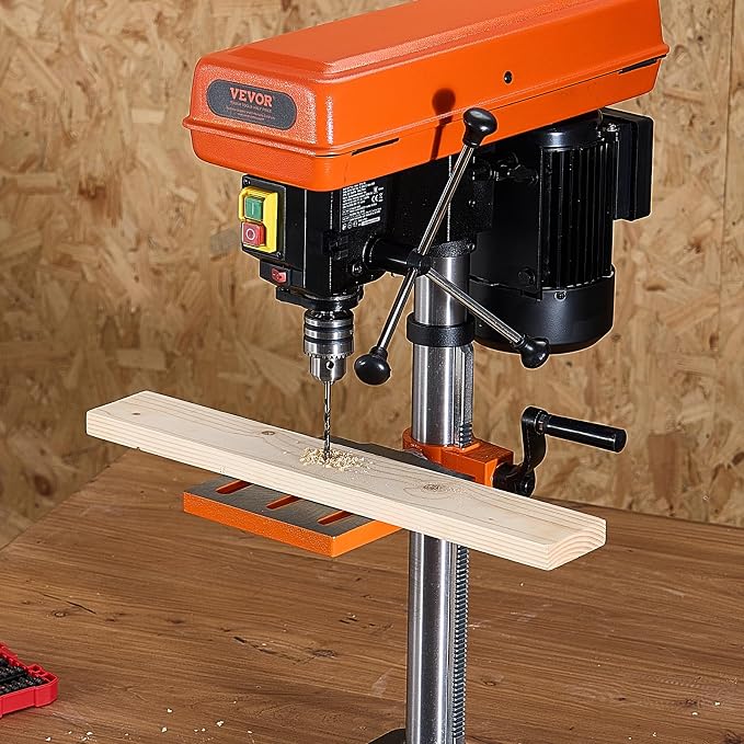 VEVOR 10 in Benchtop Drill Press, 6.2A Induction Motor, Tabletop Drilling Machine with 610/940 / 1500/2150 / 2800 RPM Adjustable Speed, 0-45° Tilting Worktable, LED Work Light, for Wood Metal