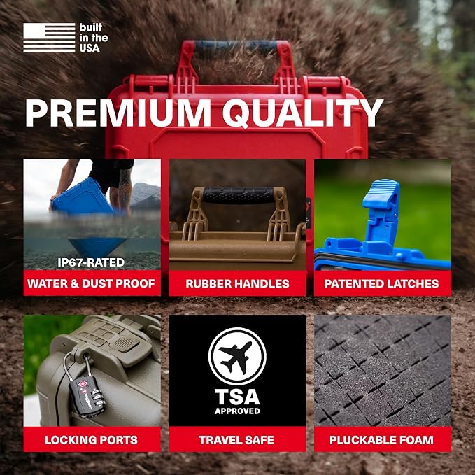 Condition 1 18" Medium Waterproof Hard Case with Foam, Model 801, Portable Protective Storage Box for Travel, Tactical Gear, Made in USA, 18.36"x13.70"x 7.03" Black