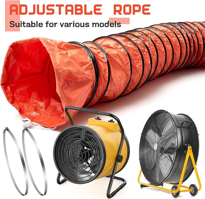 Pangda 1 Pack 25ft Duct Hosing PVC Flexible Ducting Hose 12 Inch HVAC Duct Hosing Flame Retardant with Stainless Steel Air Ducting Clamps Adjustable Hose Clamps for Utility Blower, Orange