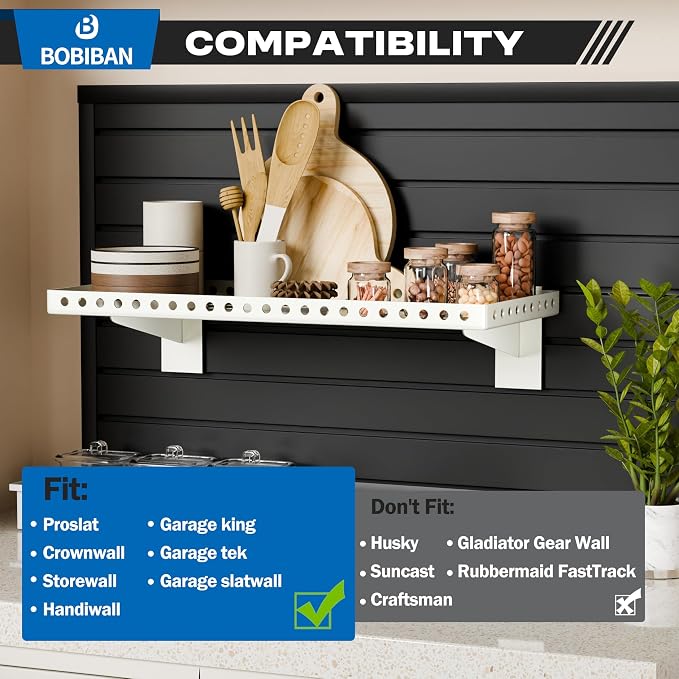 4 Pack Slatwall Shelves, Heavy Duty White Metal Slat Wall Shelf for Retail, Garage, Home Storage, 80 lbs Load Capacity, Universal Slatwall Accessories(10 x 24 Inch-4, White)