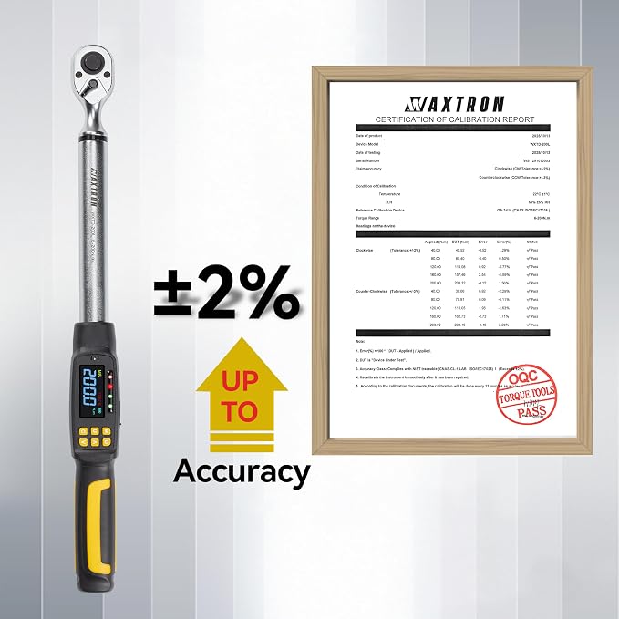 1/2" Drive Digital Torque Wrench, 4.4-147.5 ft-lb, SAE and Metric | ±2% Accuracy Electronic Torque Wrench with 72-Tooth Ratchet, Buzzer and LED Indicator, for Automotive, Car, Motorcycle