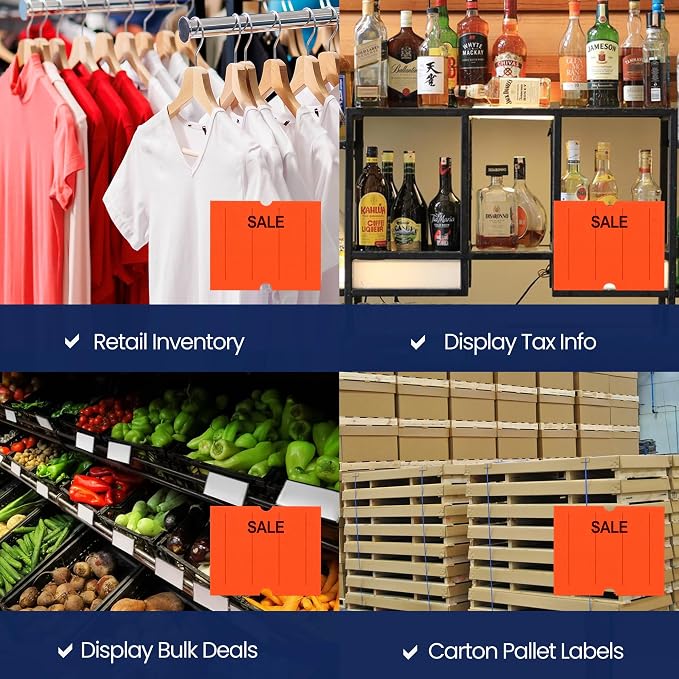 Perco 2 Line Fluorescent Red Sale Labels - 60,000 Blank Price and Date Gun Labels for Perco 2 Line Price and Date Guns - 80 Rolls, 10 Sleeves - Made in USA