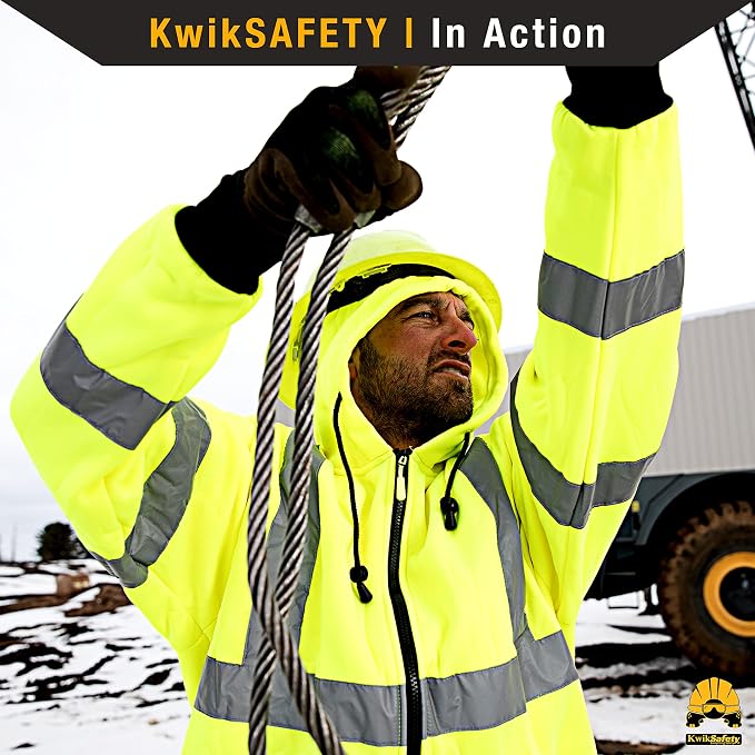 KwikSafety - Charlotte, NC - Men's Fleece Safety Hoodie | PPE Hi Vis Lightweight Reflective Jacket