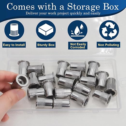 21Pcs M10 Rivet Nuts, 304 Stainless Steel Flat Head Rivnut Threaded Insert Nutsert