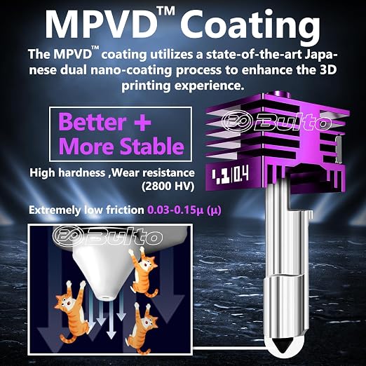 4-Pack Upgraded A2L/H2/X2D/P2S Hotend Kit with Anti-Stick MPVD Coating - High Speed Hardened Steel P2S Nozzle for Bambu Lab P2S,X2D/H2S,H2C,H2D,A2L,A1 3D Printers, Bamboo P2S Parts(0.2/0.4/0.6/0.8mm)
