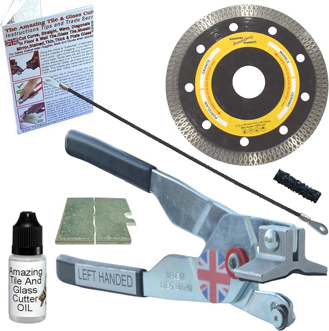 Glass and Tile Cutter Kit 1 Left Handed Tile Cutter 4 1/2 in Ultra Thin Diamond Grinder Tile Saw for Corner Cuts and Box Cut Outs in Porcelain Carbide Hacksaw Tile Blade For Notching Ceramic Wall Tile