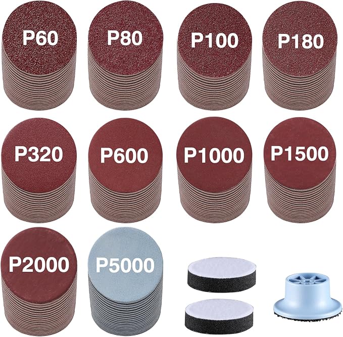 LET'S RESIN LRP-2393 4-in-1 Resin Sander Accessory Kit - 203pcs 2 Inch Hook & Loop Sandpapers, Sanding Disc & 2*Buffing Pads (60/80/100/180/320/600/1000/1500/2000/5000) for Resin Crafts