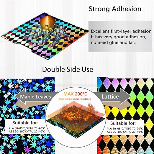 355x346mm H2D Build Plate for Bambu Lab H2D/H2S,Double-Sided Maple Leaf & Lattice Pattern Smooth Holographic Spring Steel Sheet,Flexible Easy Release Print Bed Platform Bambu H2D Accessories