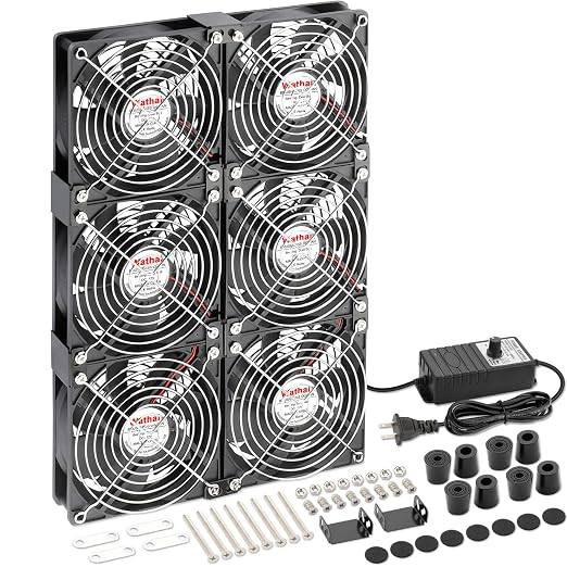 Wathai 120mm x 6 Small Box Computer Fan with AC 110V 240V Speed Controller | Dual Ball with Variable Speed Controller for Server Rack, Greenhouse, Basement, Window Exhaust Cooling Ventilation