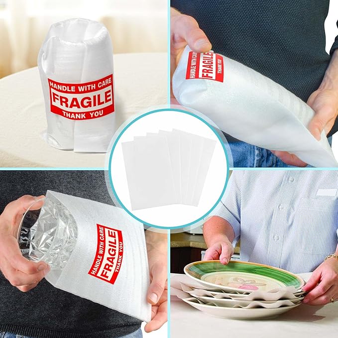 Dish Packing Supplies for Moving,320 Moving Supplies 4 Sizes (16 x 12", 12 x 12", 12 x 7.8", 7.8 x 7.8"),with 60 Fragile Stickers,High density thicker Cushion Foam for Plate Packing Shipping Storage.