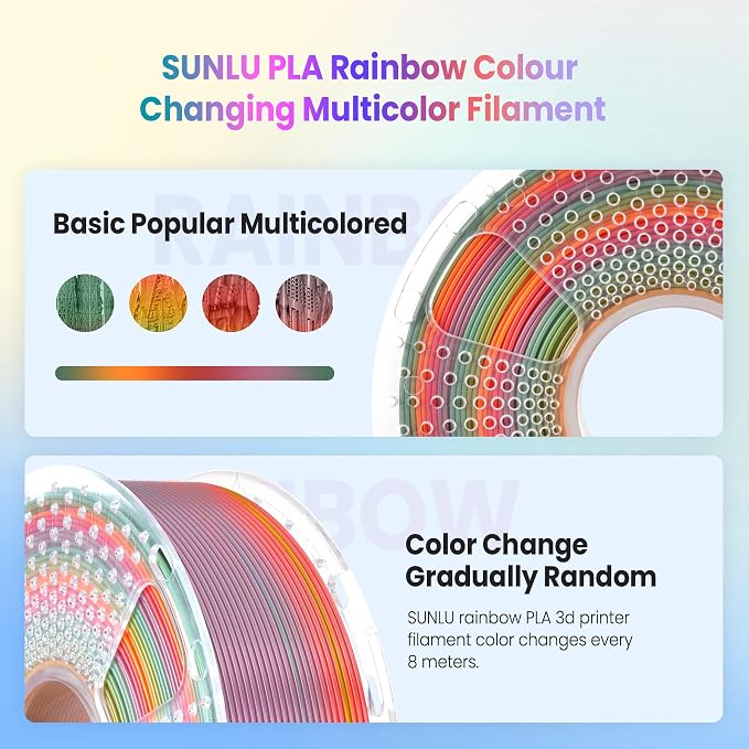 SUNLU 3D Printer Filament, Rainbow PLA Filament 1.75mm, Multicolor Gradient 3D Filament, Neatly Wound 3D Printing Filament, Dimensional Accuracy +/-0.02mm, 1KG Spool. (Rainbow PLA 01)