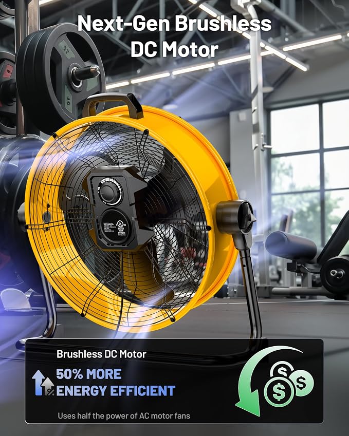 iLIVING 20 Inches 5703 CFM Heavy Duty High Velocity Barrel Floor Drum Fan With DC Brushless Motor,Stepless Speed Adjustment for Workshop, Garage, Commercial or Industrial Environment, UL Safety Listed