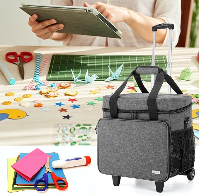 LUXJA Rolling Scrapbook Tote, Scrapbook Bag with Detachable Dolly (Patented Design), Gray