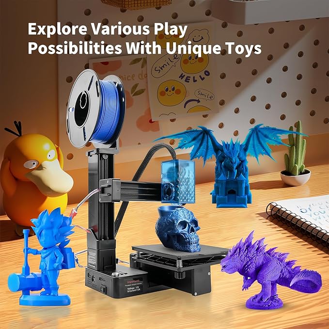 Portable 3D Printer with 4 Colors PLA Filament, Easy to Use, 0.4mm Nozzle, FDM Printing, 100x100x100mm Build Size, Removable Platform, Supports PLA/TPU, Compatible with Windows & Mac