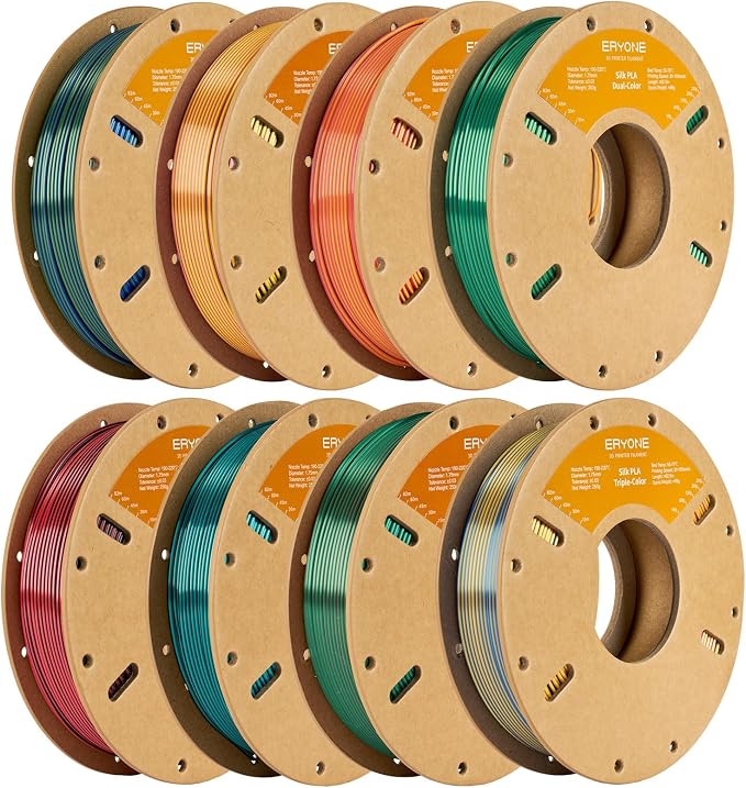 ERYONE PLA Filament 3D Printer Filament Bundle Multicolor 1.75mm +/- 0.03mm, PLA Filament 250g Spool, 8 Rolls, Silk Series 3