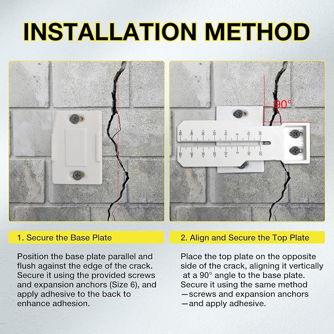 Crack Monitor, Crack Monitoring Gauge, Crack Gauge – Measuring Tool for Concrete Wall Deformation, Brick Crack, Foundation Monitoring – Durable ABS, Waterproof & Sun-Protected(2PCS)