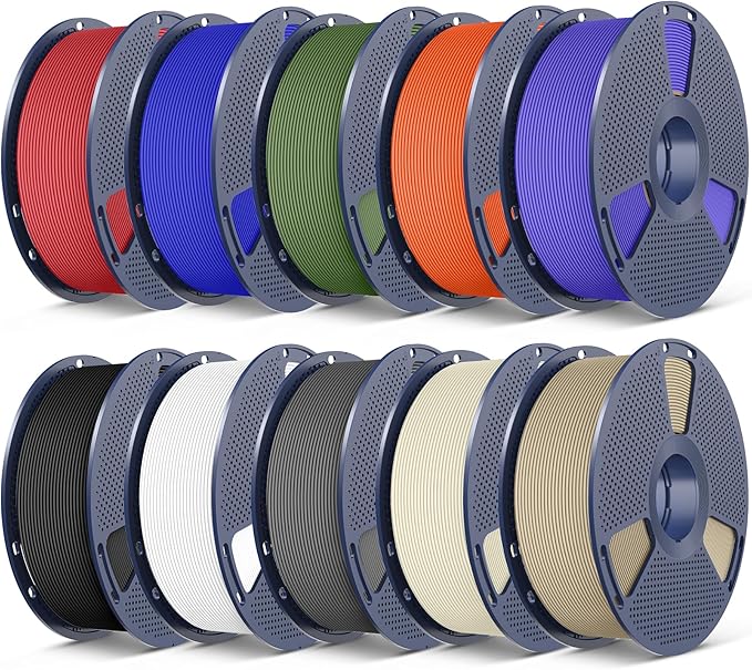 SUNLU PLA Matte 10KG Bundle PLA 3D Printer Filament, PLA Filament 1.75mm, 10 Colors, Matte Finish, 1kg Spool, Black+White+Grey+Red+Blue+Olive Green+Sunny Orange+Bone White+Purple+Oak Wood