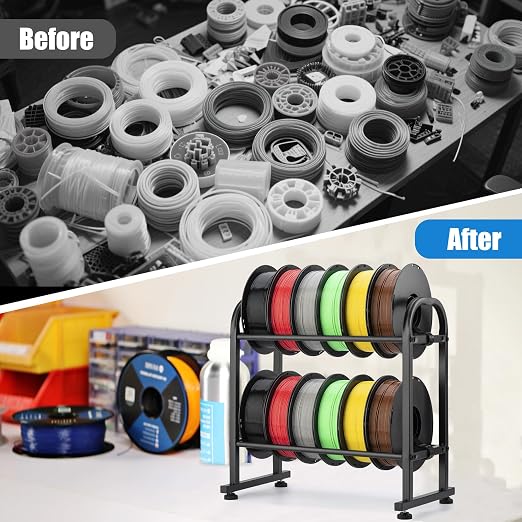 facka 3D Printer Filament Storage Rack,2-Tier Metal Filament Spool Holder | Desktop Filament Organizer Shelf for 1kg PLA, ABS, TPU, PETG Rolls, Home Office, Studio, Workshop, 3D Printing Workspace