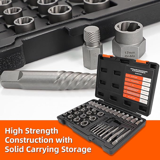 40 Pcs Screw Extractor Set, 2-in-1 Hex Head Multi-Spline Lug Nut Remover, 3/8 Inch Drive Easy Out Bolt Extractor Set for Removing Stripped, Rounded, Damaged, Broken Studs Bolts Screws
